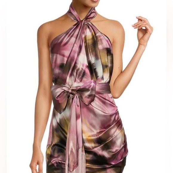 Asymmetrical Sleeveless Halter Neck Multicolor Badgley Mischka Dress - Picture 3 of 6